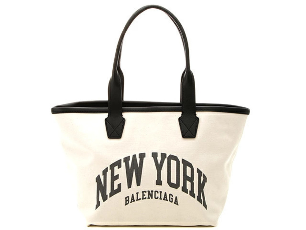 Balenciaga York Tote Bag Canvas x Leather White Black